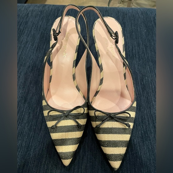 Kate Spade Veronica High heels Raffia (Black/Beach Sand) Women's stilettos 10B - Picture 5 of 6